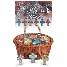 Pocket Stone Crosses With Basket Glass Asst