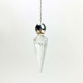 Clear Quartz Facted Pendulum | Silver Alloy Ball Top