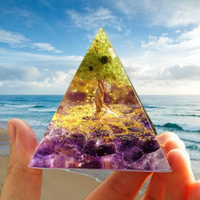 Tree of Life Peridot  & Amethyst Crystal Orgone Pyramid