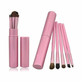 The Beautiful Traveler Makeup Brush Set in a compact Travel case (Color: Rosy Pink)