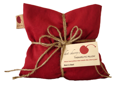 Hot Cherry Square Pillow (Color: Red Denim)